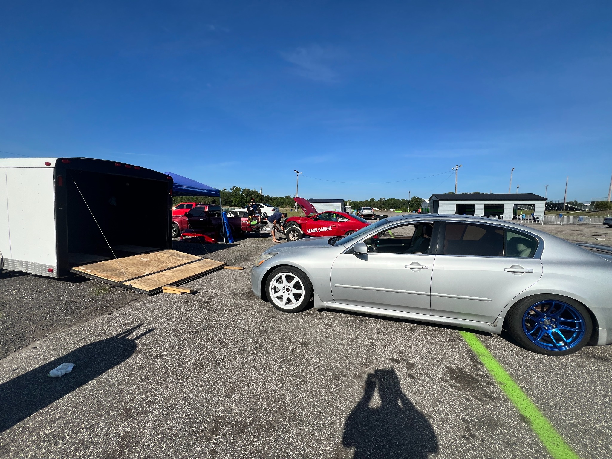 TampaDriftRental track paddock with drift cars and support trailer